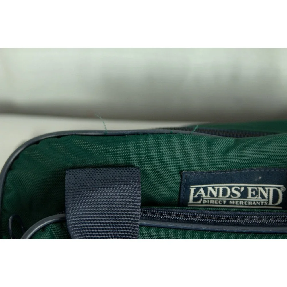Lands End Vintage Forest Green Canvas Carry-on Bag with Navy Trim